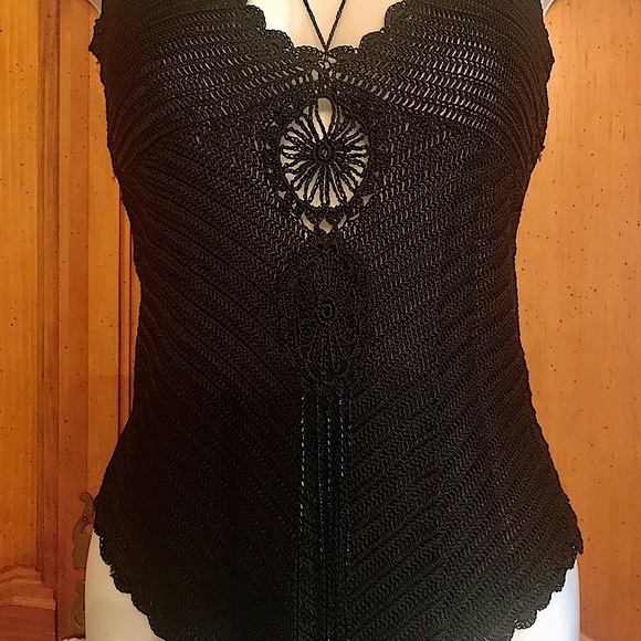 bebe Tops - NWT BEBE BLACK CROCHET HALTER TOP SZ M